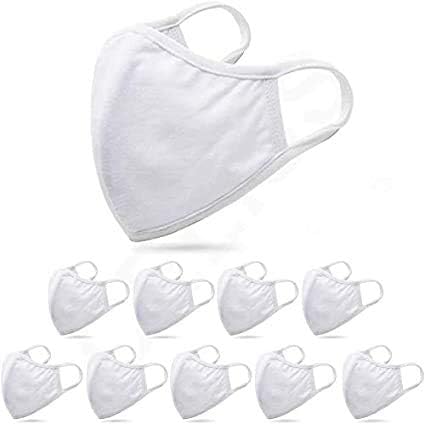 PANYJE Premium 3 layer washable & reusable 10 pack face covering 100% cotton for superior protection UK Seller, lightweight, breathable & soft unisex adult size, machine washable plain white (10 pack)