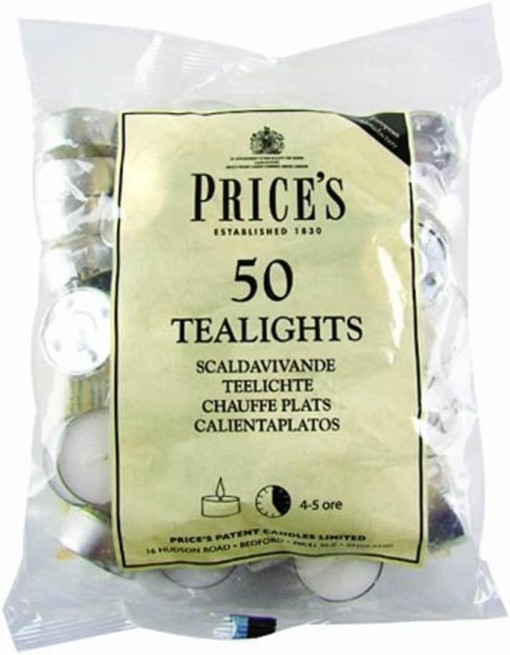 Prices Patent Candles White Tealights Bag, Pack of 50