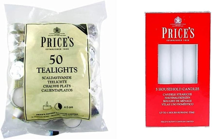 Prices Patent Candles White Tealights Bag, Pack of 50