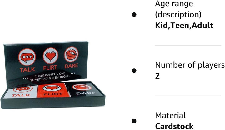 Talk, Flirt or Dare Romantic Card Game for Couples - 3 Games in 1