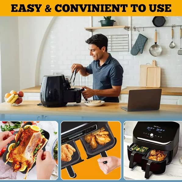 Air Fryer Silicone Pot Basket For Ninja Dual Air Fryer + 2PCS Heat Protective Gloves