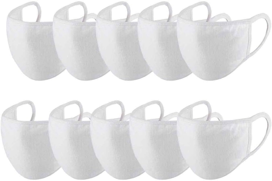 PANYJE Premium 3 layer washable & reusable 10 pack face covering 100% cotton for superior protection UK Seller, lightweight, breathable & soft unisex adult size, machine washable plain white (10 pack)