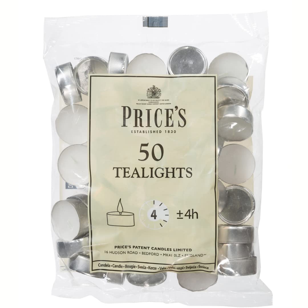 Prices Patent Candles White Tealights Bag, Pack of 50