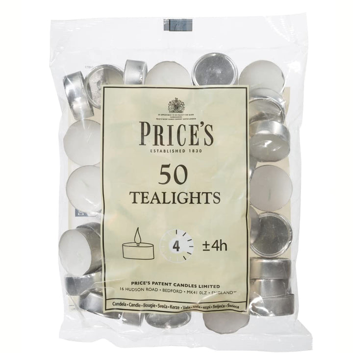 Prices Patent Candles White Tealights Bag, Pack of 50