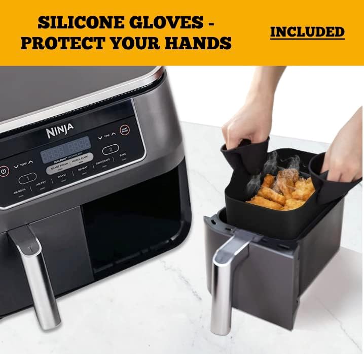Air Fryer Silicone Pot Basket For Ninja Dual Air Fryer + 2PCS Heat Protective Gloves