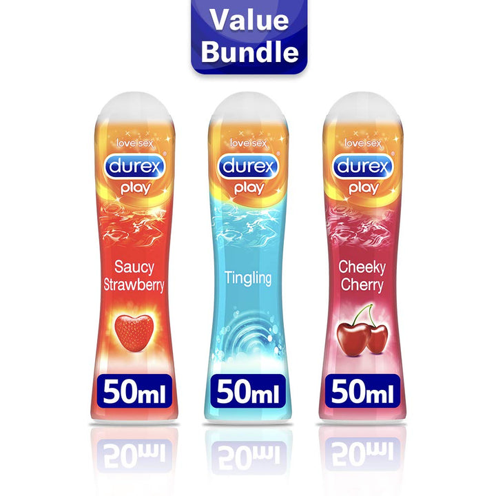 Durex 3 x Lubes Bundle, Cherry 50ml, Tingling 50ml, Strawberry 50ml