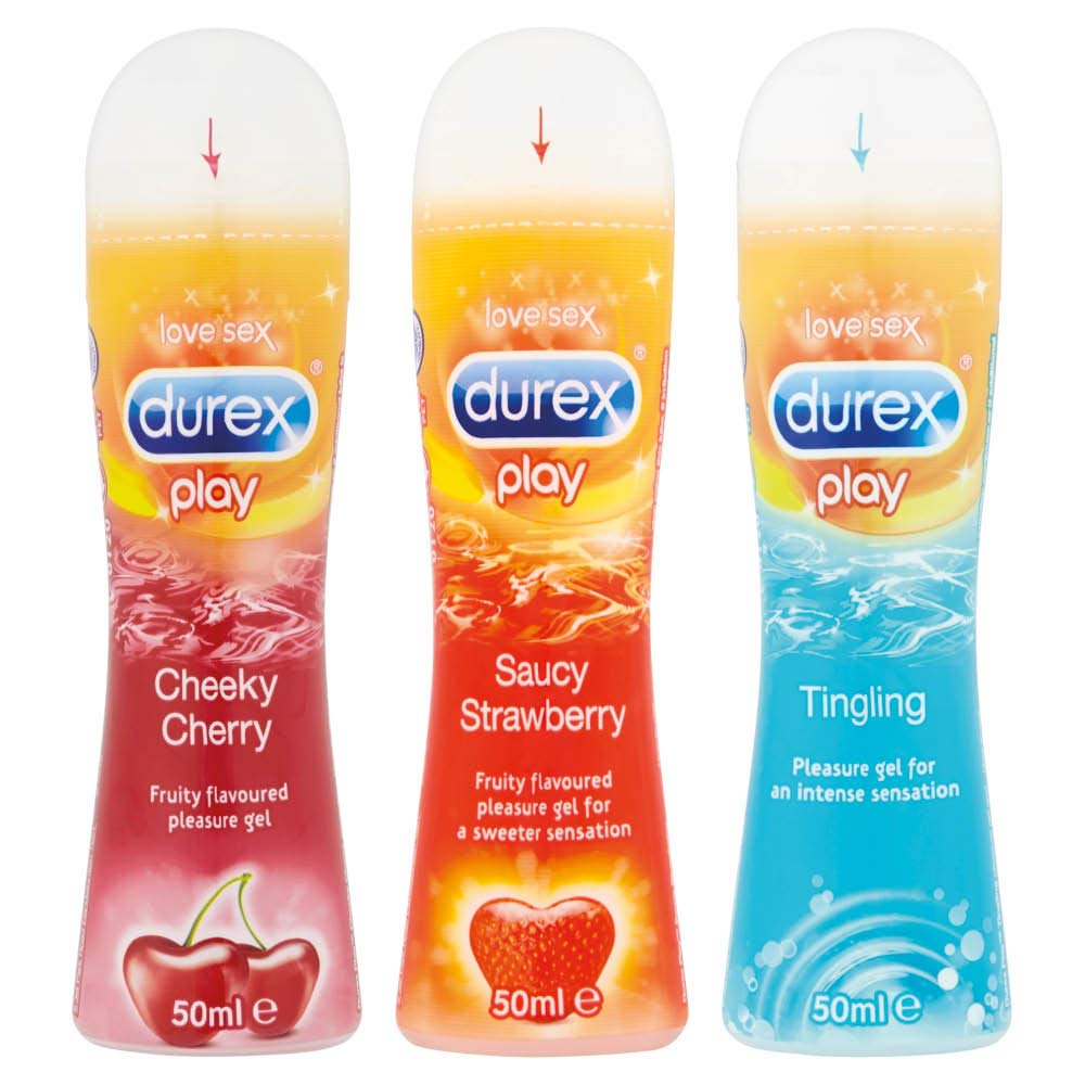 Durex 3 x Lubes Bundle, Cherry 50ml, Tingling 50ml, Strawberry 50ml