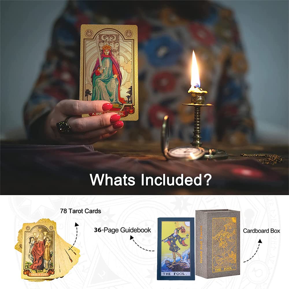 78pcs Luxury Gold Foil Tarot Deck | Gold Tarot Cards With 36 Page Guide Book