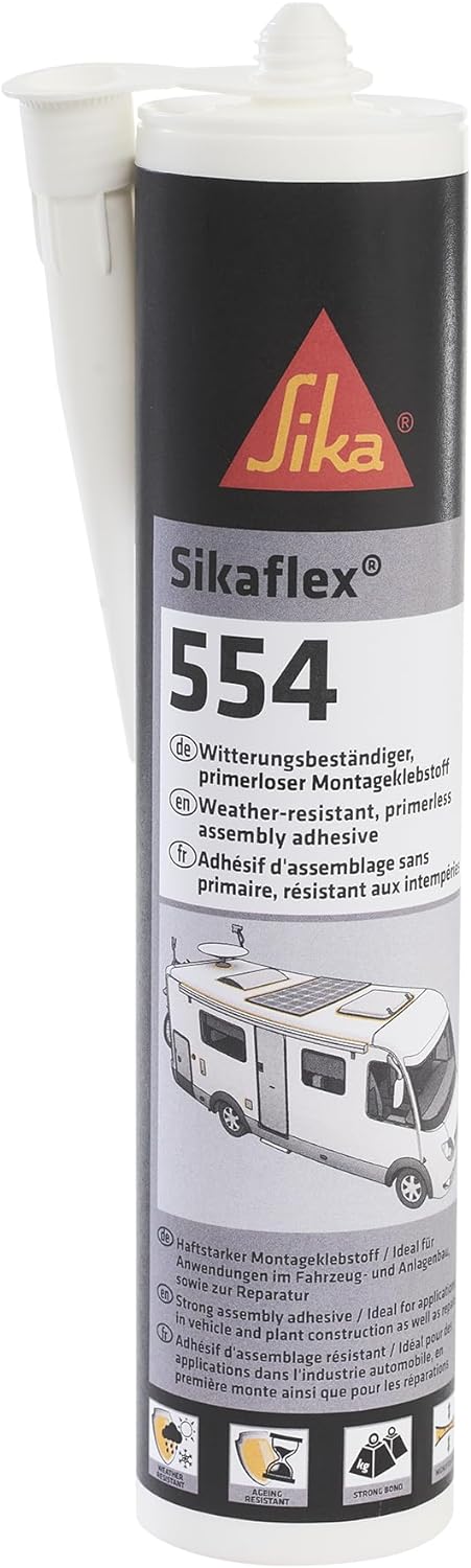 Sika Mounting Adhesive – Sikaflex-554 White – Ideal for Large Components and High Dynamic Load – Ageing and Weather Resistant – 300 ml