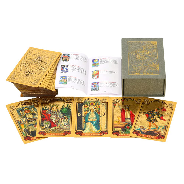 78pcs Luxury Gold Foil Tarot Deck | Gold Tarot Cards With 36 Page Guide Book