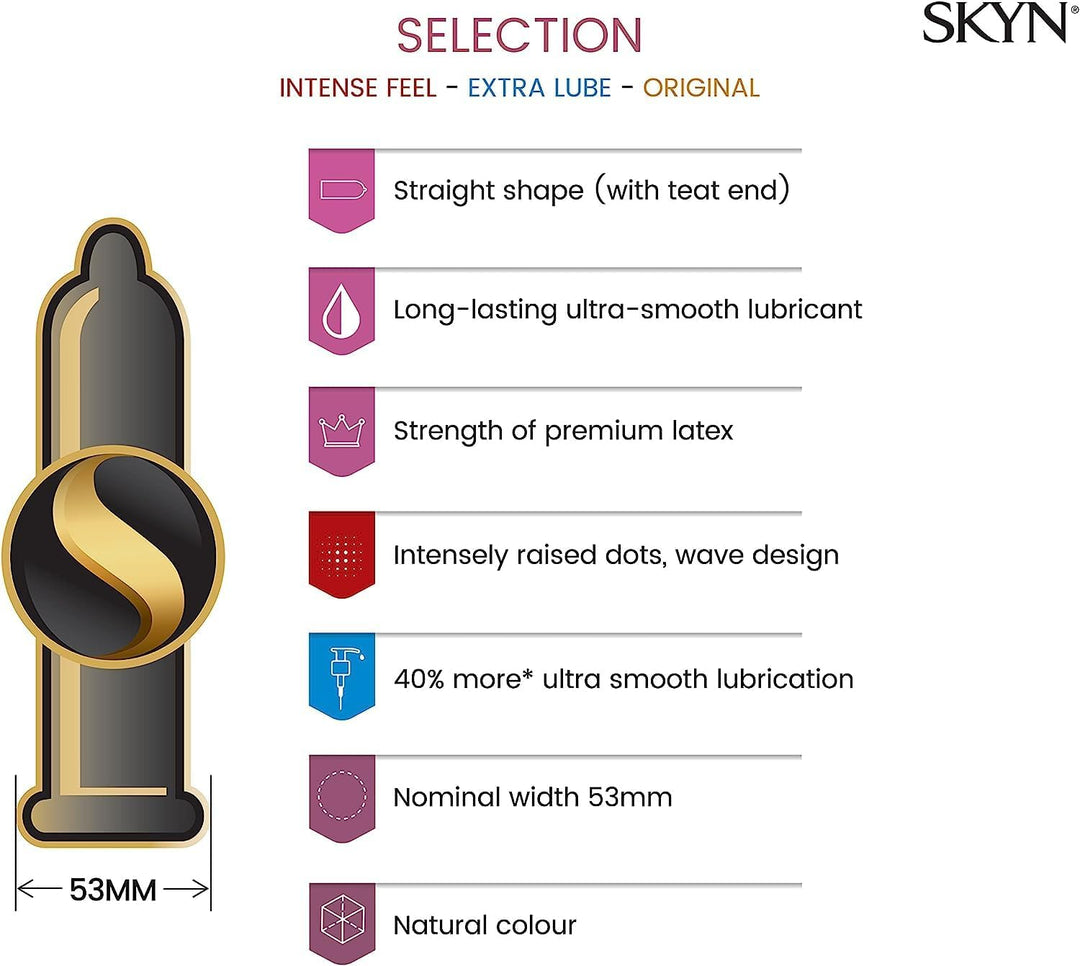 Skyn Selection - Pack of 9 Condoms - Original - Intense Feel - Extra lube