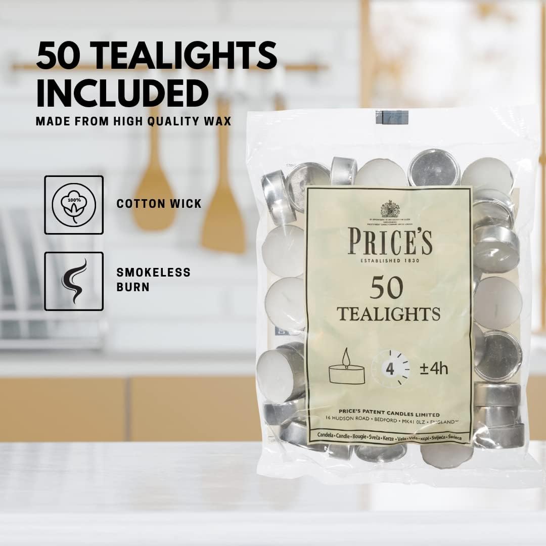 Prices Patent Candles White Tealights Bag, Pack of 50