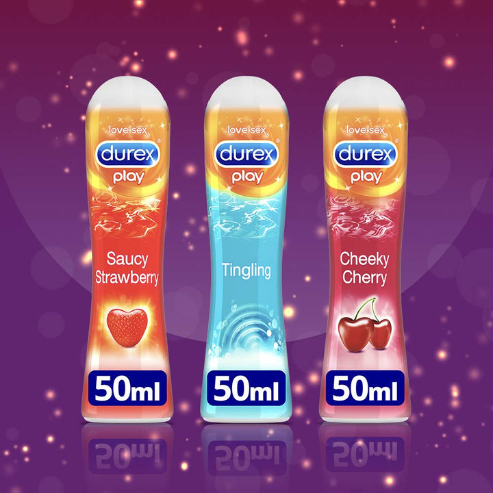 Durex 3 x Lubes Bundle, Cherry 50ml, Tingling 50ml, Strawberry 50ml
