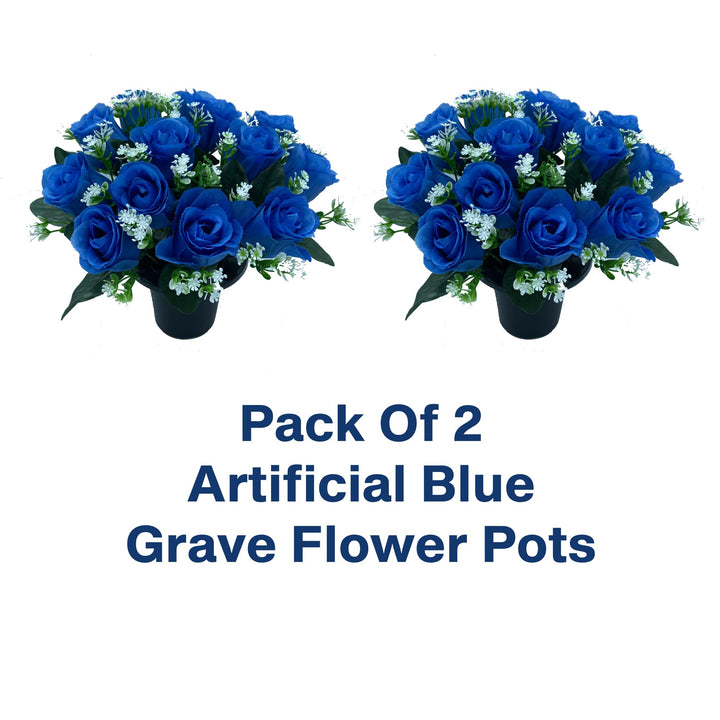 Pack Of 2 Artificial Blue Flowers Pots