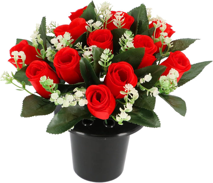 Artificial Flowers 12 Head Red Roses With Gyp