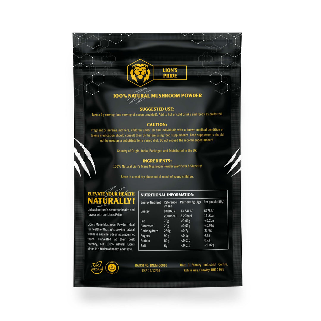 Lions Pride Lion's Mane Supplement Powder - 100% Pure Lion's Mane Supplement (50g)