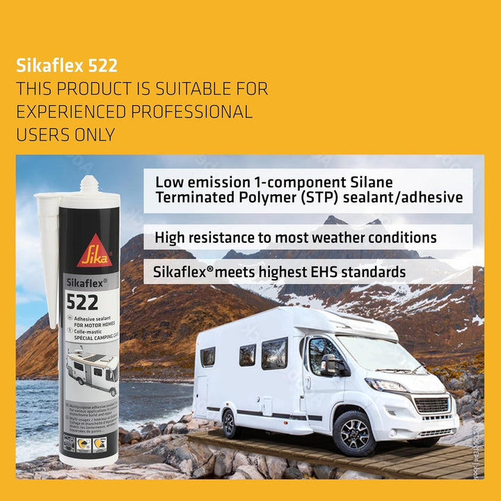 Sika Sikaflex-522 Caravan And Motorhome Adhesive Sealant – Weather And Mould Resistant – White – 300ml