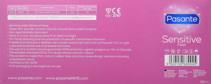 Pasante Sensitive (Feel) Condoms - Pack of 144 (Contains Latex)